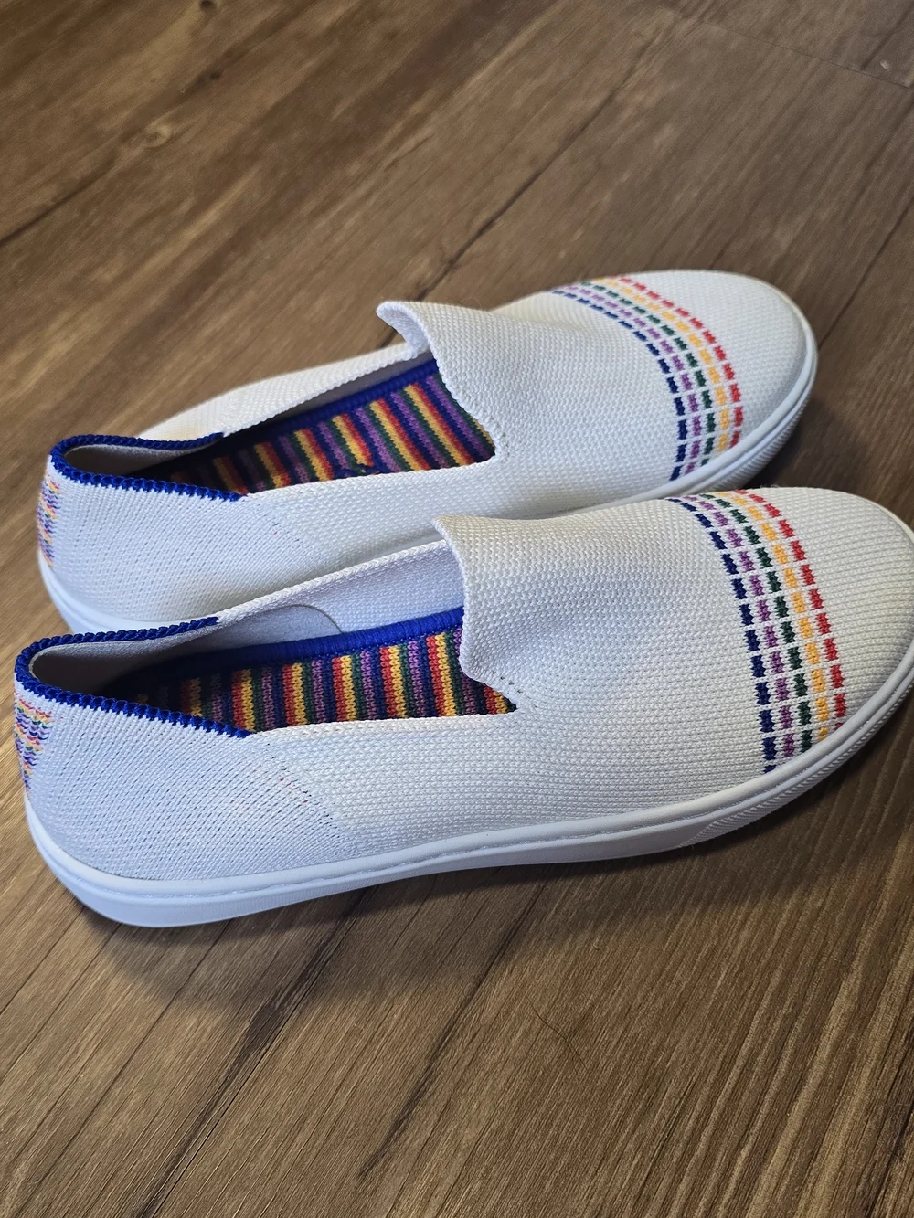 Rothy's Kids White Slip-On Sneakers with Rainbow Accent - Size 2